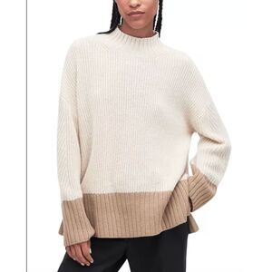 Barbour Modern Heritage Cream Brown Cable Knit Mock Turtleneck Sweater US 4